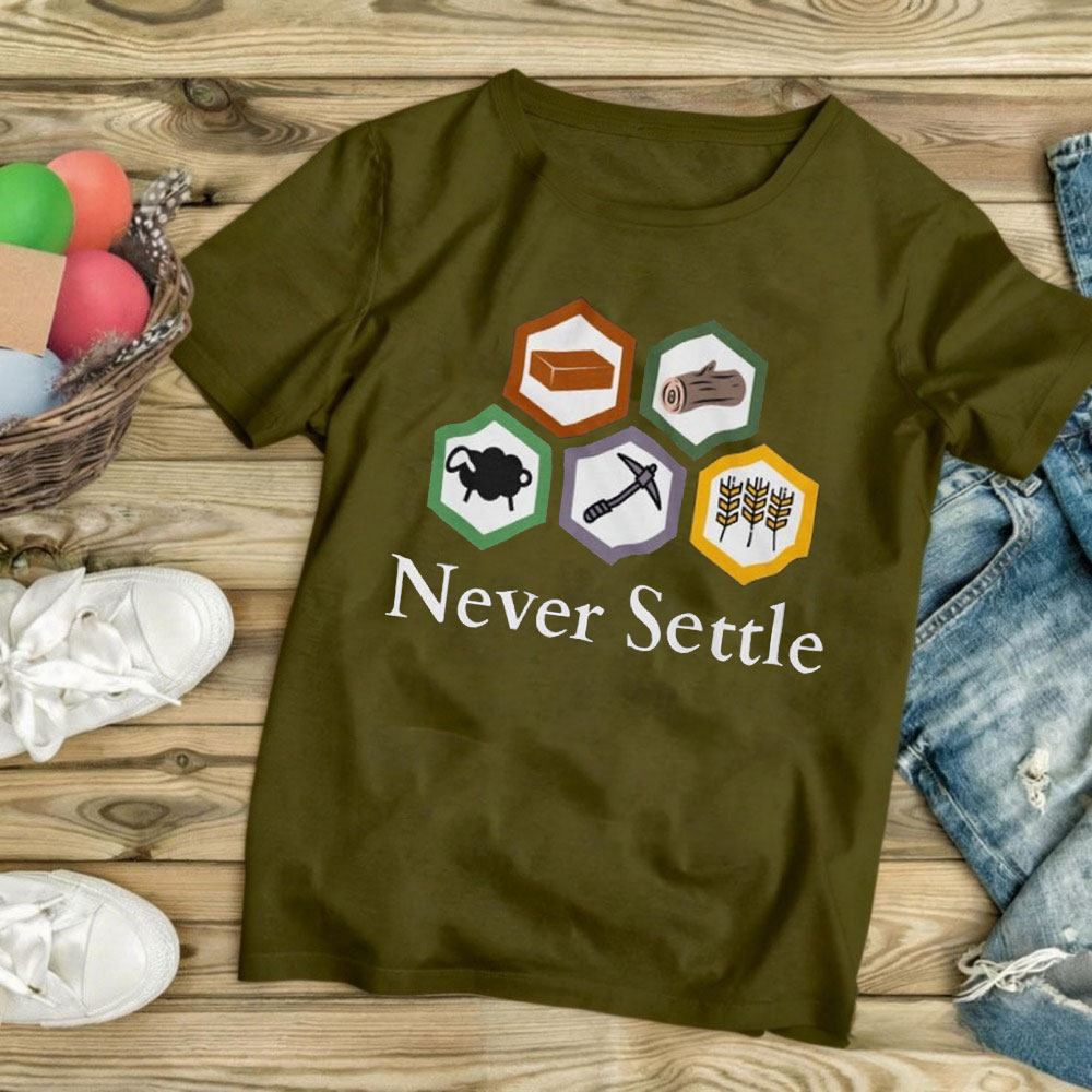 Never Settle Catan Shirt Vinta - Board Game Catan review and price
